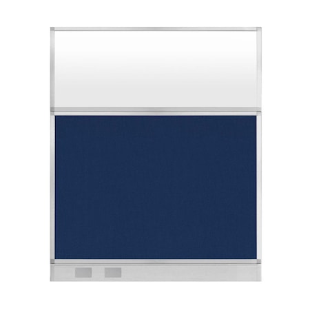 Versare Hush Panel Configurable Cubicle Partition 5' x 6' Navy Blue Fabric Frosted Window w/ Cable Channel 1856403-3